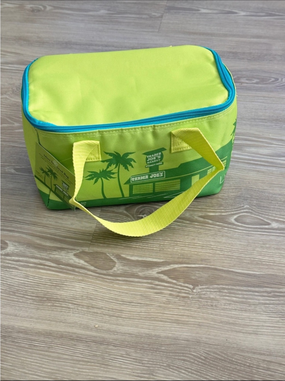 Lime Green Insulated Lunch Bag with Yellow Handles